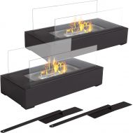 Bio Ethanol Tabletop Fire Pit ? Indoor or Outdoor Smokeless Portable Fireplace ? Clean Burning 360-View Modern Decor by Northwest (Black) 2-Piece