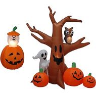 BZB Goods Two Halloween Party Decorations Bundle, Includes 4 Foot Animated Halloween Inflatable Pumpkin and Ghost, and 8 Foot Dead Tree with Owl, Ghost and Pumpkins Outdoor Indoor Blowup wit