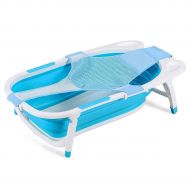 BABY JOY Baby Folding Bathtub, Infant Collapsible Portable Shower Basin (Blue)