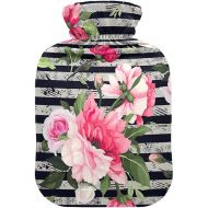hot Water Bottle with Soft Cover 2L fashy ice Packs for Menstrual Cramps, Neck and Shoulder Pain Relief Floral Pattern Flowers Watercolor
