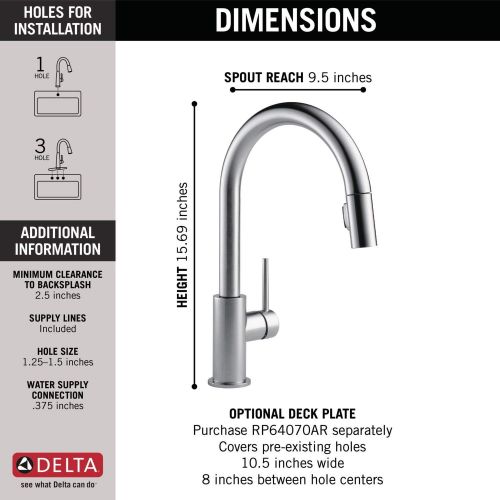  Delta Faucet Trinsic Single-Handle Kitchen Sink Faucet with Pull Down Sprayer and Magnetic Docking Spray Head, Arctic Stainless 9159-AR-DST