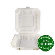 HeloGreen Eco-Friendly (8 x 8, 1-Compartment) Cornstarch Disposable Take Out To Go Food Containers With Lids For: Lunch Salad Meal Prep Storage Boxes Leftover, Microwave and Freeze