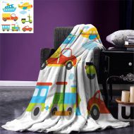Smallbeefly Luoiaax Boys Throw Blanket Abstract Transportation Types for Toddlers Car Ship Truck Scooter Train Aeroplane Warm Microfiber All Season Blanket for Bed or Couch Multicolor