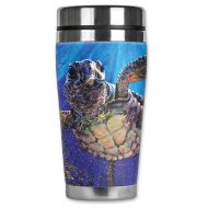 Mugzie 711-MAXSea Turtle Stainless Steel Travel Mug with Insulated Wetsuit Cover, 20 oz, Black