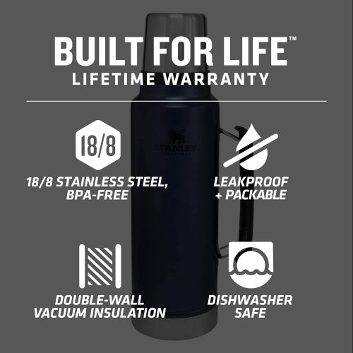 스텐리 Stanley Classic VacuumInsulatedWide MouthBottle, 1.5 qt- BPA-Free 18/8 Stainless SteelThermosfor Cold & HotBeveragesKeeps Liquid Hot or Cold for
