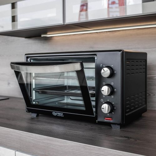 [아마존베스트]TZS First Austria - 35 Litres, 1600 Watt Mini Oven with Interior Lighting and Circulation, Mini Pizza Oven, Double Glass Door, Timer, Mini Oven, Pizza Oven, Removable Crumb Plate,