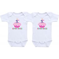 DoozyDesigns First Birthday Buddies - Twin Girls First Birthday Outfit Twin Girl Bodysuit Sets
