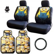 Yupbizauto 8 Pieces Despicable Me Minion Design Car Seat Covers Floor Mats and Steering Wheel Cover Set with Air Freshener