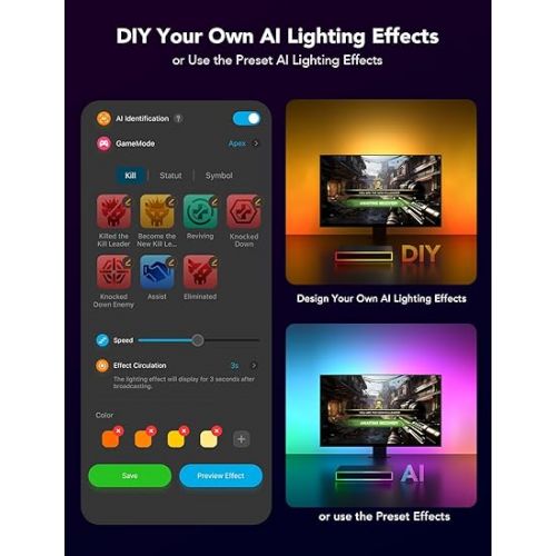  Govee AI Sync Box and Monitor Backlight, RGBIC Led Strip Light for 27-34 inch Monitors, HDMI 4K,DreamView, Work with Alexa, Google Assistant, and CEC