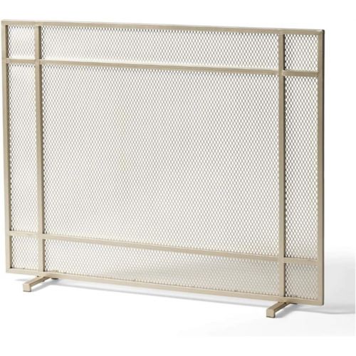  WMMING Gold Wrought Iron Heavy Duty Fireplace Screen with Mesh Cover, Single Panel Baby Pet Spark Guard for Wood Burning Stove, 24cm Wide Solid and Practical