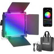 [아마존베스트]Neewer 480 RGB Led Light with APP Control, 480 SMD LEDs CRI95/3200K-5600K/Brightness 0-100%/0-360 Adjustable Colors/9 Applicable Scenes with LCD Screen/U Bracket/Barndoor, Metal Sh