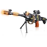 ArtCreativity Toy Machine Gun with Scope, Stand and Carrying Strap Flashing Lights, Sounds and Unique Revolving Rounds - Thrilling 25 Inch Submachine Gun Toy - Great Gift Idea for