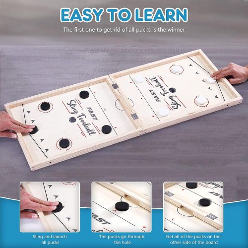  Neexan Fast Sling Puck Game 2 Games in 1,Portable Jigsaw Puzzle Board,Large Wooden Foosball Winner Game for Kids and Adults, Foldable Family Board Table Games for Gift