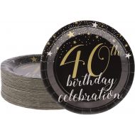 Juvale Paper Plates with Gold Stars Design for 40th Birthday Party (Black, 9 In, 80 Count)