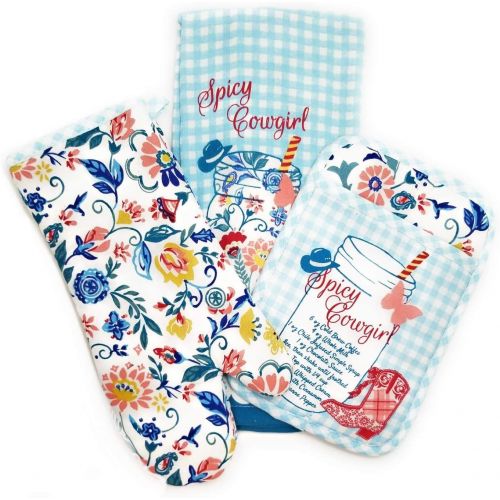  [아마존베스트]The Pioneer Woman Spicy Cowgirl Kitchen Towel Set-3 Pieces Including Oven Mitt, Pot Holder, Kitchen Towel Gift Set for Her