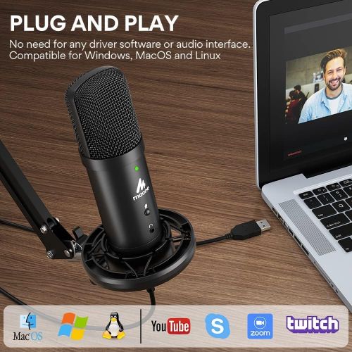  USB Microphone 192KHz/24Bit Zero Latency Monitoring MAONO AU-PM401 USB Computer Condenser Cardioid Mic with Mute Button for Podcasting, Gaming, YouTube, Streaming, Recording Music