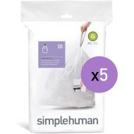 simplehuman Code G Custom Fit Drawstring Trash Bags, 30 Liter / 8 Gallon, White, 100 Count