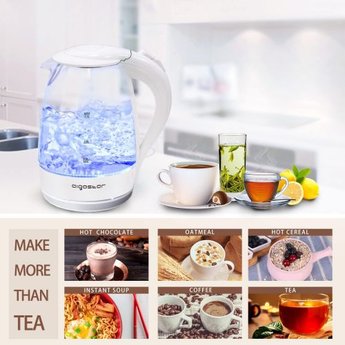  [아마존베스트]Aigostar Eve - Glass Electric Tea Kettle 1.7L 57OZ Cordless Electric Kettle for Boiling Water with Blue Led