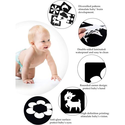  [아마존베스트]Blulu Black White Flash Cards for Infants, 48 Pictures 5.5 x 5.5 Inch Designed Contrast Cards for Newborn Baby Toys with High Contrast (0 - 6 Months)