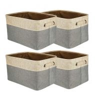 Mcool Mary Storage Bins Baskets, 4 Pack Collapsible Organizer with Handles, Cube Foldable Canvas Fabric Tweed Container Set for Organizing Closets, Offices and Homes Brown/Gray 15×