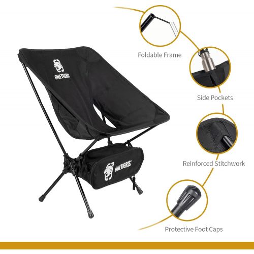  OneTigris Camping Backpacking Chair, 330 lbs Capacity, Compact Portable Folding Chair for Camping Hiking Gardening Travel Beach Picnic Lightweight Backpacking (Black)