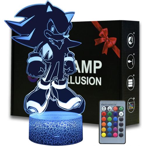  [아마존베스트]Magiclux 3D Illusion Sonic The Hedgehog Night Light, Anime Table Lamp with Remote Control Kids Bedroom Decoration, Creative Lighting for Kids and Sonic The Hedgehog Fans (Shadow)