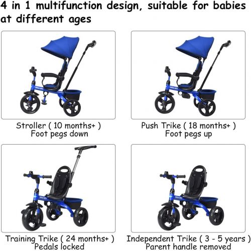  [아마존베스트]INFANS Kids Tricycle, 4 in 1 Stroll Trike with Adjustable Push Handle, Removable Canopy, Retractable Foot Plate, Lockable Pedal, Detachable Guardrail, Suitable for 10 Months to 5 Y