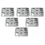 King International 100% Stainless Steel Six in one Dinner Plate Six sections divided plate Six section plate -Set of 6 Mess Trays Great for Camping, 39.5 cm