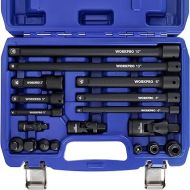 WORKPRO 18-Pieces Drive Tool Accessory Set, Includes Socket Adapters, Socket Extension Bar, Swivel Universal Joints and Impact Coupler, 1/4