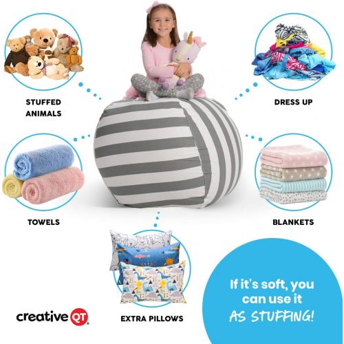  [아마존베스트]Stuffed Animal Storage Bean Bag Chair - Large Stuff n Sit by Creative QT - Organization for Kids Toy Storage - Available in a Variety of Sizes and Colors (33, Blue Polka Dot)