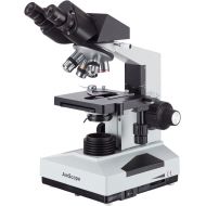 AmScope B490B Compound Binocular Microscope, WF10x and WF20x Eyepieces, 40X-2000X Magnification, Brightfield, Halogen Illumination, Abbe Condenser, Double-Layer Mechanical Stage, S