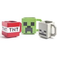 Zak Designs Minecraft Mug Unique 3D Sculpted Ceramic Coffee Cup 3 Piece Set, Collectible Keepsake Square Coffee Mugs (21oz, Creeper & Skeleton & TNT)