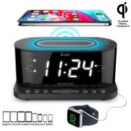 ILuv iLuv Wireless Charging Alarm Clock with Qi Certified, 1.2 Jumbo LED Dual Alarm Clock, Radio Alarm Clock, FM 10 Preset, USB Charging Alarm Clock, Sleep Timer, 3 Dimmer,100-240V AC P