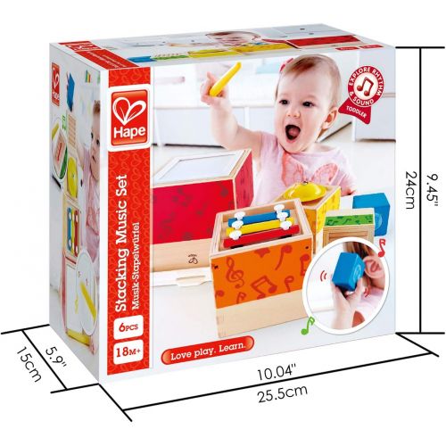  ODYSSEY Hape Stacking Music Set Colorful 6 Piece Musical Box Toy, Wooden Set for Kids 18 Months+, L: 4.9, W: 4.9, H: 5.5 inch