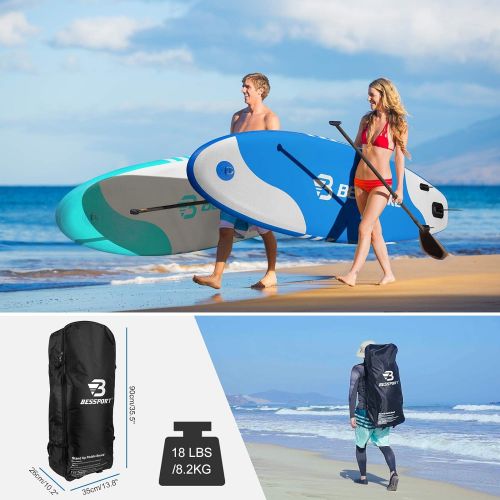  Bessport Inflatable Stand Up Paddle Board 10/11 Paddle Boards for Adults, Youth - All Skill Levels with ISUP/SUP Accessories, Non-Slip Deck Floatable Paddle Wide Stance for Paddlin