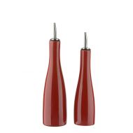 SCOOP! DRH Scoop Glazed Stoneware Oil and Vinegar Bottles with Metal Pourer in Red 402139+991
