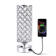 USB Crystal Table Desk Lamp with USB Port, Acaxin Elegant Bedside Light with Crystal Shade, Glam Lamps for Bedrooms, Decorative Lamp, Nightstand Lamp for Bedroom/Living Room/Dressi