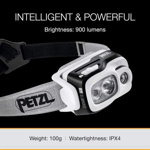  [아마존베스트]PETZL, Swift RL Compact Rechargeable headlamp, 900 lumens, Reactive Lighting Technology, Black