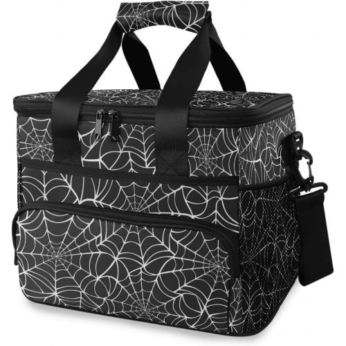  ALAZA Halloween White and Black Spider Web Large Cooler Lunch Bag, Waterproof Cooler Bag for Camping, Picnic, BBQ, Family Outdoor Activities