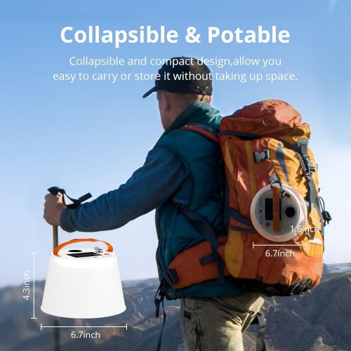  AKASO Inflatable Solar Lantern, Rechargeable Solar Camping Light with Bluetooth Speaker, USB & Solar Powered, IP66 Waterproof Portable Collapsible Lantern for Camping Hiking Fishin