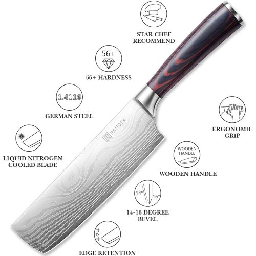  [아마존베스트]Nakiri Knife - PAUDIN Razor Sharp Meat Cleaver 7 inch High Carbon German Stainless Steel Vegetable Kitchen Knife, Multipurpose Asian Chef Knife for Home and Kitchen with Ergonomic