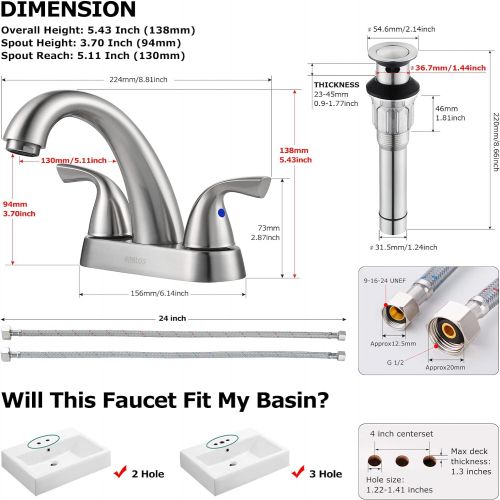  PARLOS 2-Handle Bathroom Sink Faucet with Drain Assembly and Supply Hose Lead-Free cUPC Lavatory Faucet Mixer Double Handle Tap Deck Mounted Brushed Nickel,13598