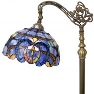 Floor Lamp Tiffany Style Stained Glass Arched Reading Light 64 Inch Tall Blue Purple Clouldy Crystal Bead Lover Flower Lampshade for Bedroom Living Room Bookcase S558 WERFACTORY