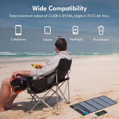  [아마존베스트]BigBlue 28W Solar Charger with Digital Ammeter, 2USB(5V/4A Max Overall), Portable Waterproof Solar Panels Phone Charger Compatible with iPhone 11/Xs/XR/X/8, iPad, Samsung Galaxy, L