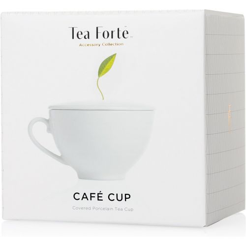  [아마존베스트]Tea Forte Cafe Cup Porcelain Tea Cup and Lid, Custom Cover Keeps Tea Hot While Steeping