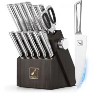 imarku 14 PCS Japanese Stainless Steel Kitchen Knife Set with Block, Built-in Sharpener, and Non-slip Ergonomic Handles - Dishwasher Safe