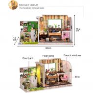 Wenjuan DIY Wooden Puzzle Dollhouse Miniatures LED House Furniture Kit Creative Room Educational Toy Brithday Gift Idea for Kids Boys Girls (A)