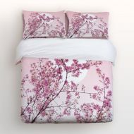 Vandarllin Japanese Cherry Blossom 3 Piece Quilt Bedding Sets Full Size,Pink Flowers Printed Duvet Cover Set Decorative Bedspread for Kids/Childrens/Teens/Adults
