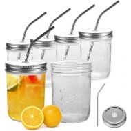 [아마존베스트]6 Pack Mason Jars 16 OZ, OAMCEG Mason Jar Cups with Lids and Straws, 100% Recycled Sipper Drinking Glasses/Jars/Mugs for Regular & Wide Mouth Mason Jars, One Size
