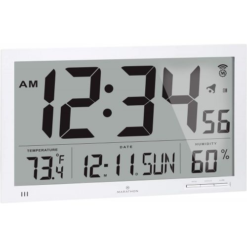  Marathon MARATHON CL030062GG Slim-Jumbo Atomic Digital Wall Clock with Temperature, Date and Humidity (Gray)